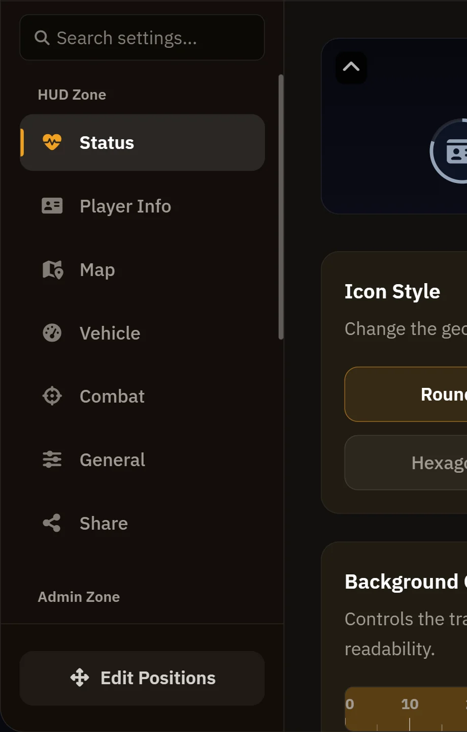 The same menu, in a server that chose amber