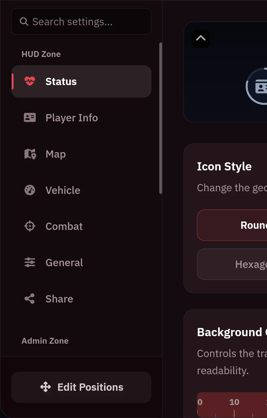 The same menu, in a server that chose crimson