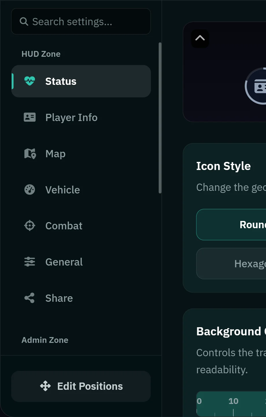 The same menu, in a server that chose teal